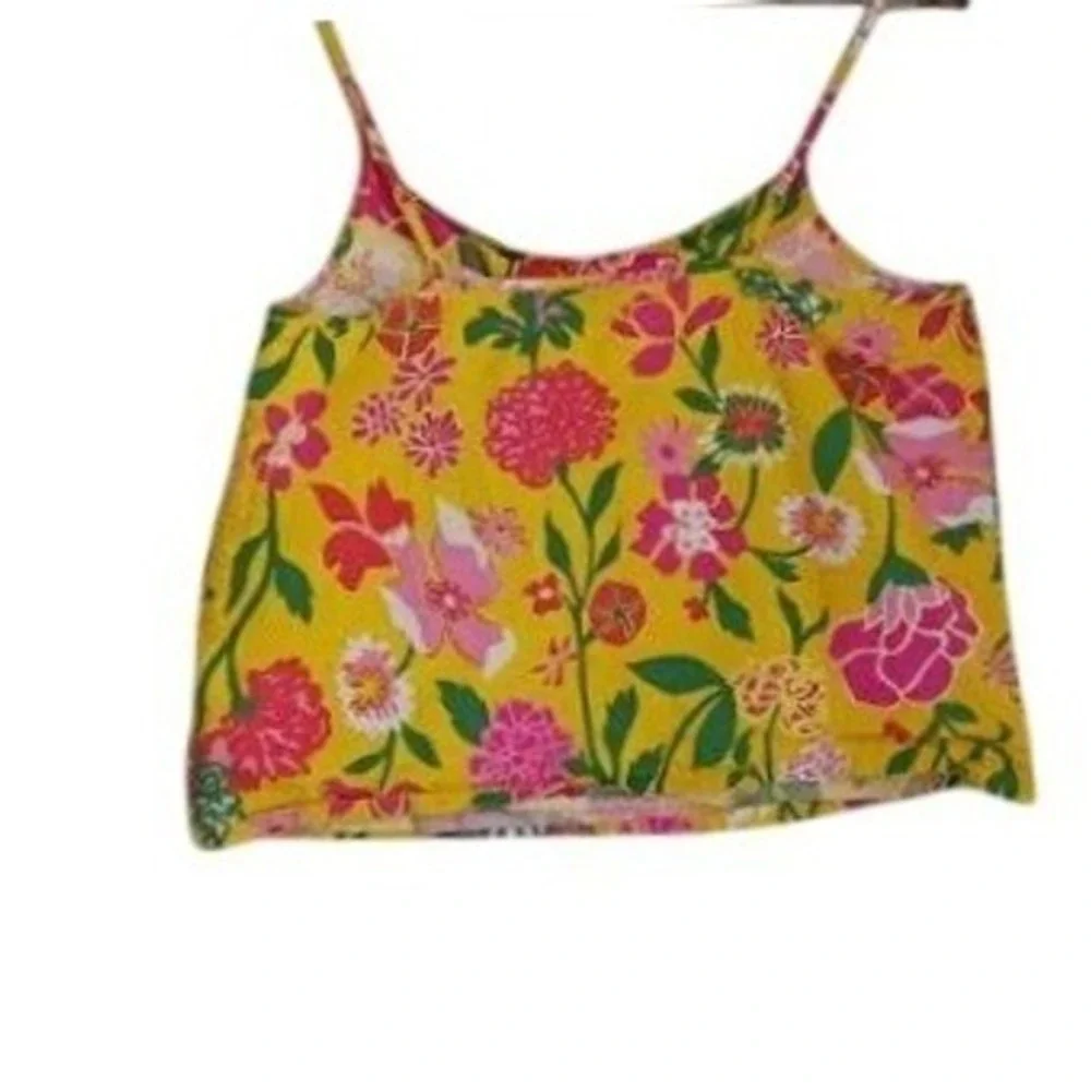 J Crew‎ Yellow Floral Print Cami Tank Top Women's Size M - 100% Cotton